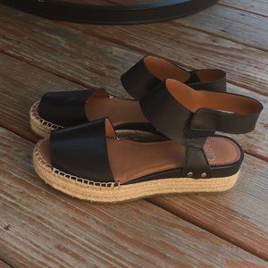 Black leather espadrille sandal